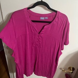 🖤 2X Laura Scott Pink Boxy Blouse with Mandarin Collar